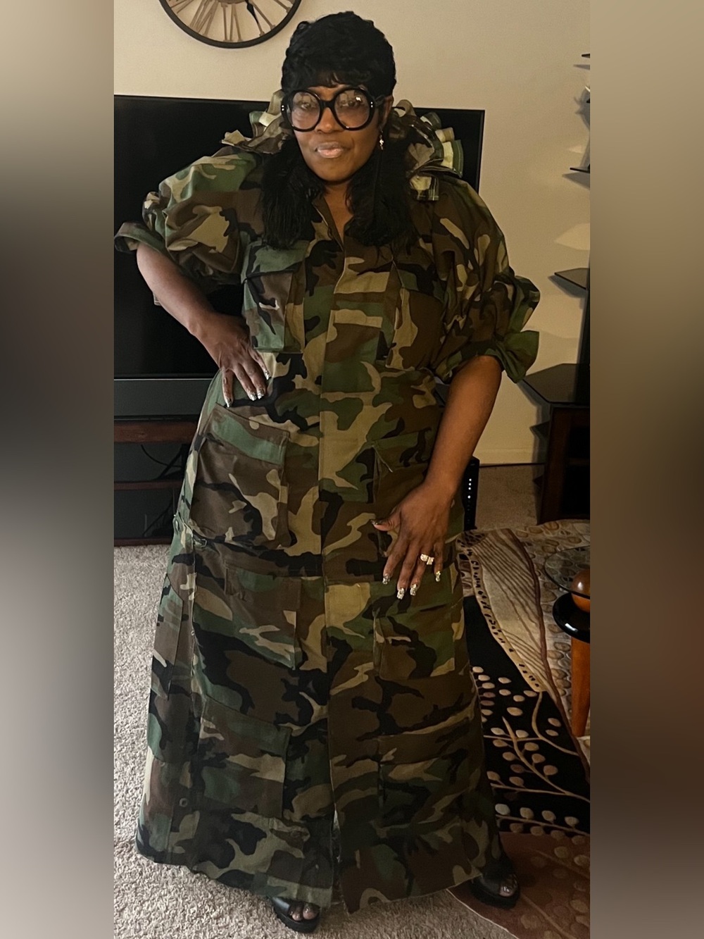 Plus-Size Camouflage Maxi Dress — Olive Green Military Print